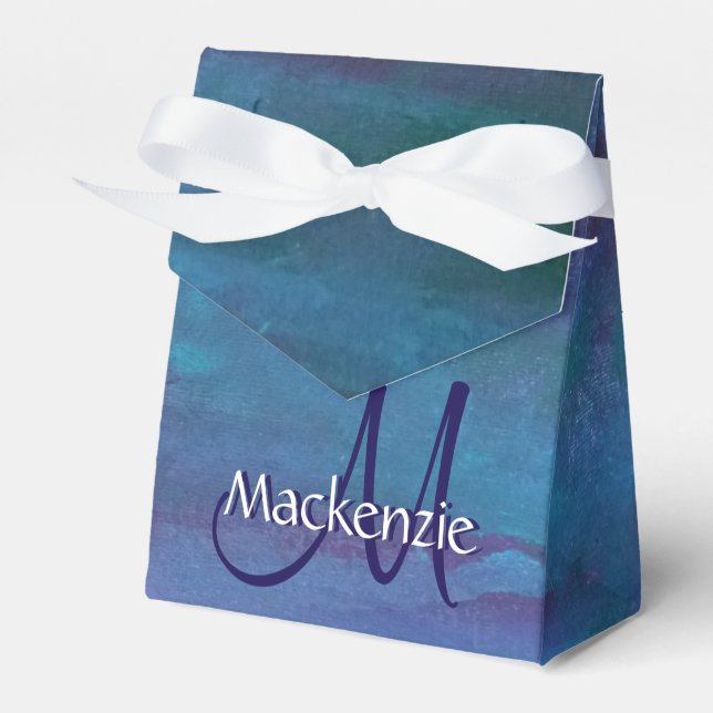 Blue Ombre Abstract | Teal Violet Purple Monogram Favour Box (Front Side)