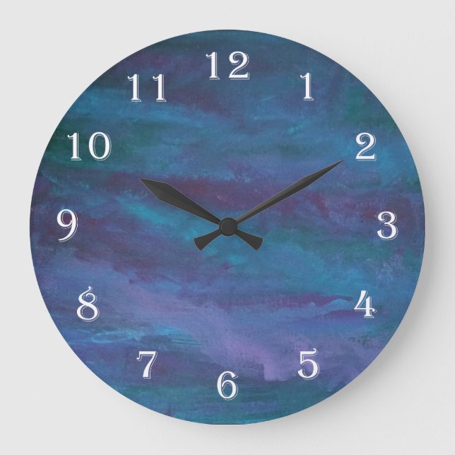 Blue Ombre Abstract | Turquoise Teal Violet Purple Large Clock (Front)
