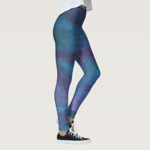 Blue Ombre Abstract   Turquoise Teal Violet Purple Leggings