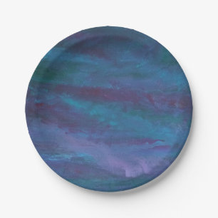Blue Ombre Abstract   Turquoise Teal Violet Purple Paper Plate