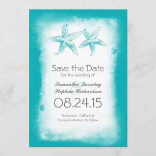 blue ombre beach save the date cards