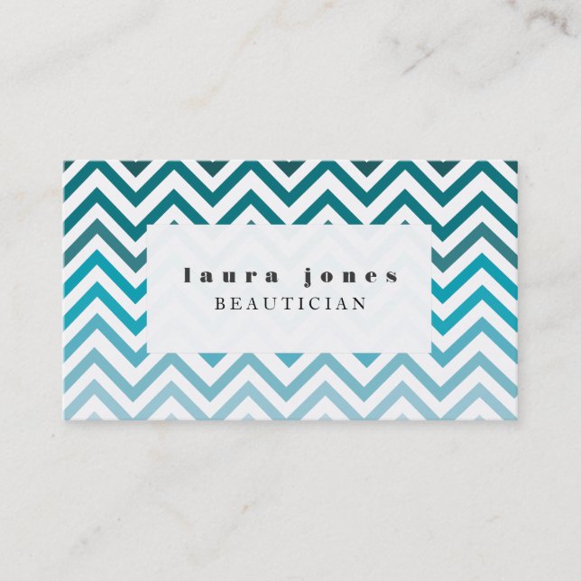 blue Ombre Chevron Beautician Fashion Template Business Card (Front)