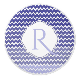 Blue Ombre Chevron Personalised Ceramic Knob