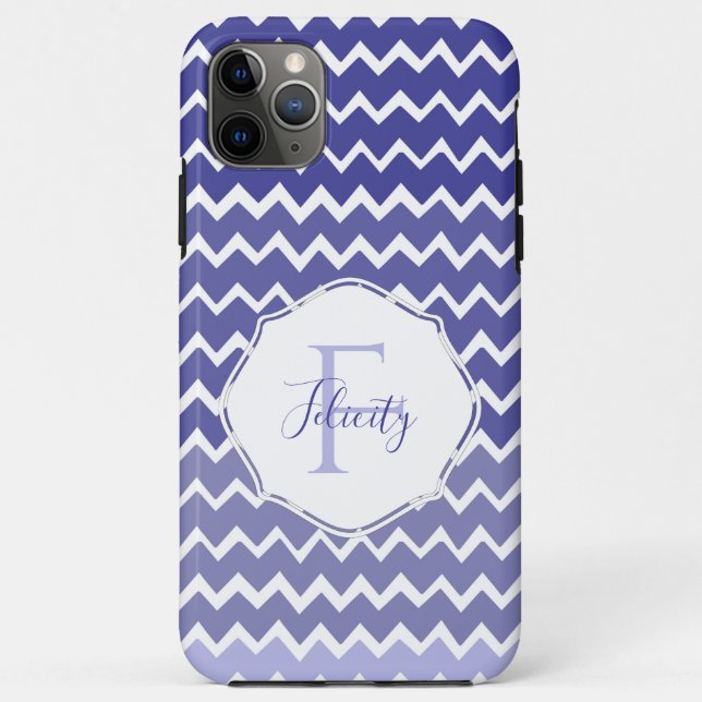 Blue Ombre Chevron Personalised iPhone Case (Back)