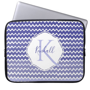 Blue Ombre Chevron Personalized Laptop Sleeve
