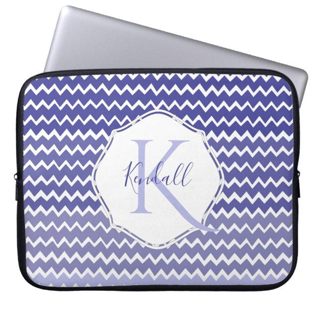 Blue Ombre Chevron Personalized Laptop Sleeve (Front)