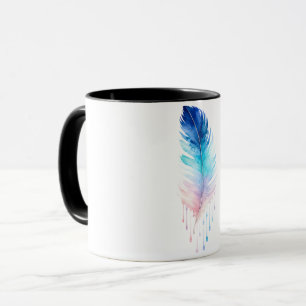 Blue Ombre Feather Watercolor Mug