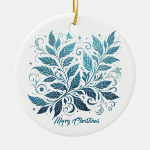 Blue Ombre Filigree Leaf Pattern Ceramic Tree Decoration