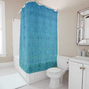 Blue ombre geometric abstract shower curtain