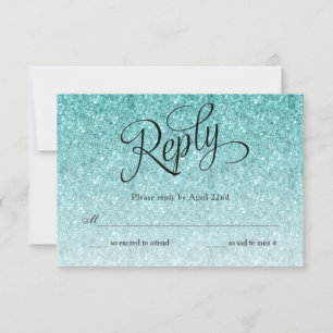 Blue Ombre Glitter Birthday Reply Card