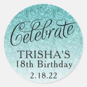 Blue Ombre Glitter Celebrate Birthday Favour Tag