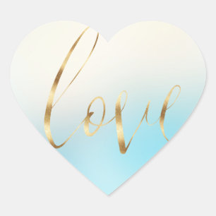 Blue Ombre Gold Love Heart Sticker