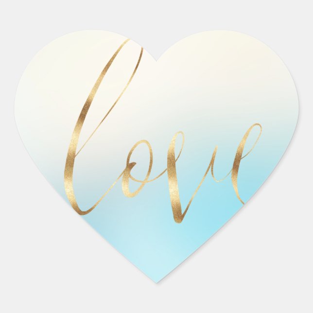 Blue Ombre Gold Love Heart Sticker (Front)