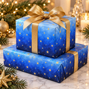 Blue Ombré Gold Stars Hanukkah Wrapping Paper