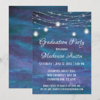 Blue-Ombre Graduation | Turquoise Violet Purple Invitation