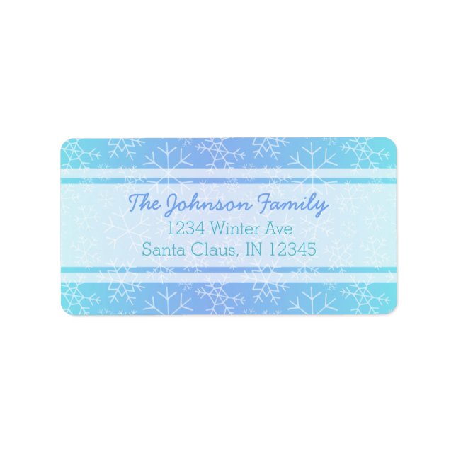 Blue Ombre Hand Drawn Snowflake Address Labels (Front)