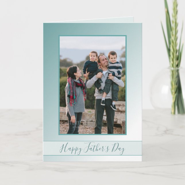 Blue Ombre Happy Father's Day Photo Card (Front)