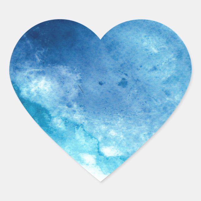 Blue Ombre Inkblot Splatter Watercolor Pattern Heart Sticker (Front)