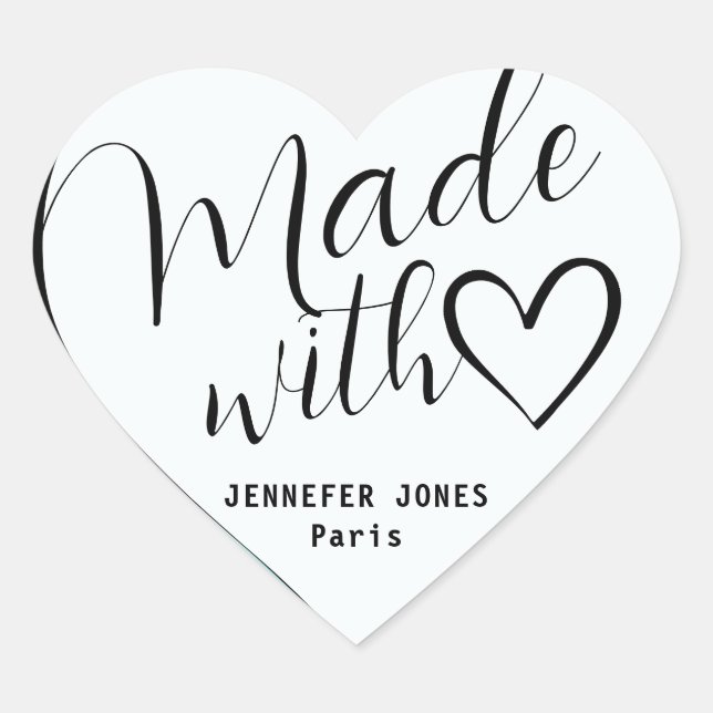 Blue Ombre Made with Love Calligraphy Lettering Heart Sticker (Front)