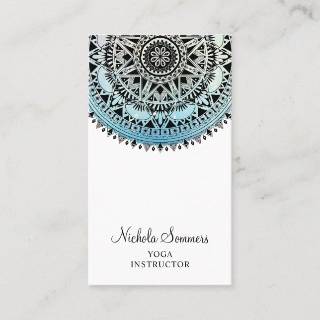 Blue Ombre Mandala Yoga Instructor Business Card (Front)