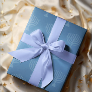 Blue Ombre Menorah Wrapping Paper