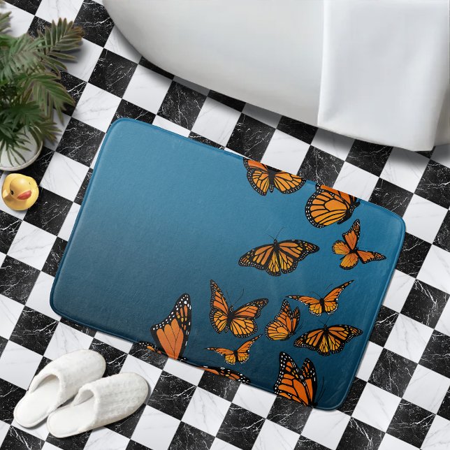 Blue Ombre Monarch Butterflies Bath Mat (Creator Uploaded)