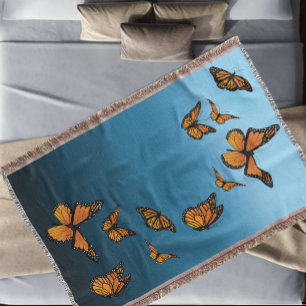 Blue Ombre Monarch Butterflies Throw Blanket