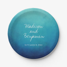 Blue Ombre Personalised Wedding Cake Plates