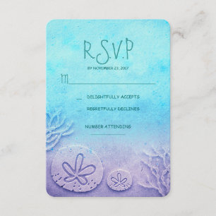 blue ombre sand dollar beach wedding RSVP cards