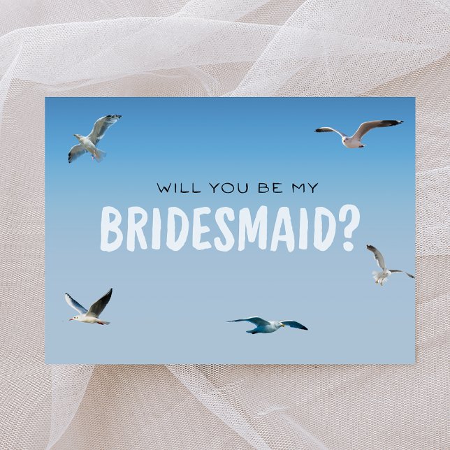 Blue Ombre Seagulls Coastal Bridesmaid Proposal Card (Creator Uploaded)