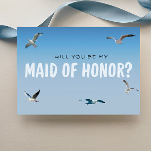 Blue Ombre Seagulls Coastal Maid of Honor Proposal Card