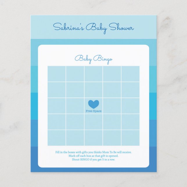 Blue Ombre Stripes Baby Shower Games (Front)
