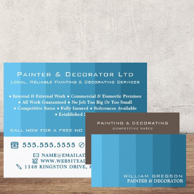 Blue Ombre Stripes, Painter & Decorator Business Card (Creator Uploaded)