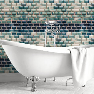 Blue Ombre Subway Tile Wallpaper