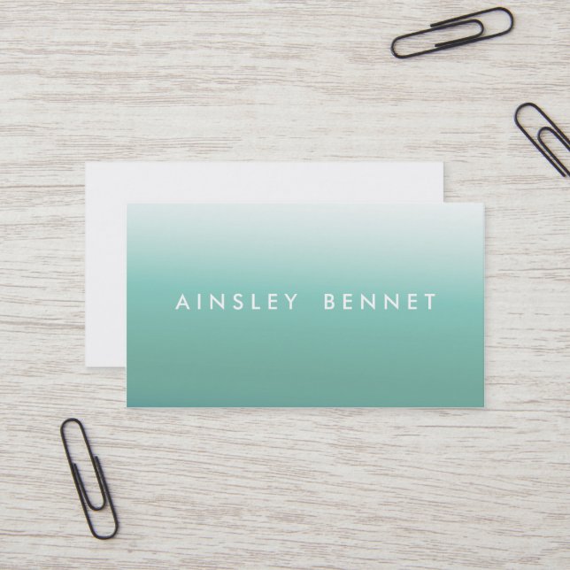 Blue Ombre Watercolor Business Cards (Front/Back In Situ)