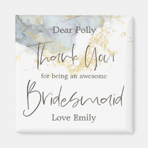 Blue Ombré Watercolor Gold Thanks Bridesmaid Gift Magnet