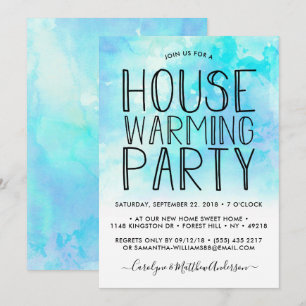 Blue Ombre Watercolor Housewarming Party Invitation