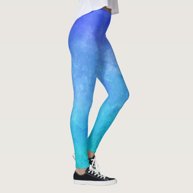 Blue Ombre Watercolor Leggings (Right)