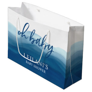 Blue Ombre Watercolor Oh Baby Shower Large Gift Bag