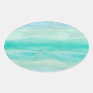 Blue Ombre Watercolor Wash Pattern Oval Sticker