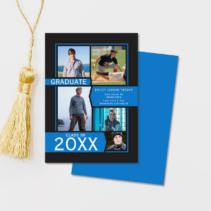 Blue on Black 5-Photo Collage Graduation Announcement