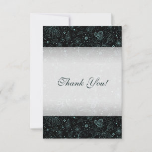 Blue on Black Floral Border Thank You Card