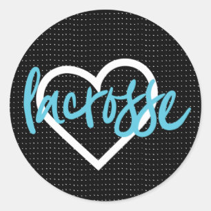 Blue on Black Lacrosse Sticks & Hearts Pattern Classic Round Sticker