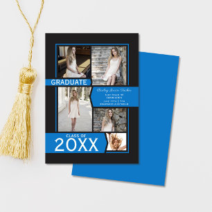 Blue on Black Photo Collage Graduation Announcement