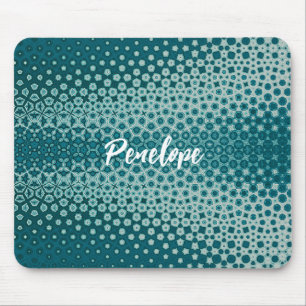 Blue on Blue Abstract White Monogram Mouse Mat