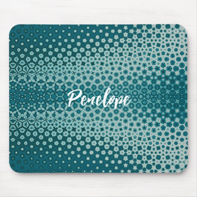 Blue on Blue Abstract White Monogram Mouse Mat (Front)