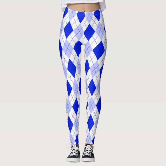 Blue On Blue Argyle Leggings (Front)