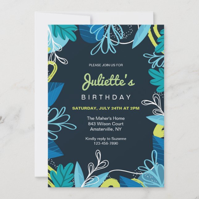 Blue on Blue Birthday Party Invitation (Front)