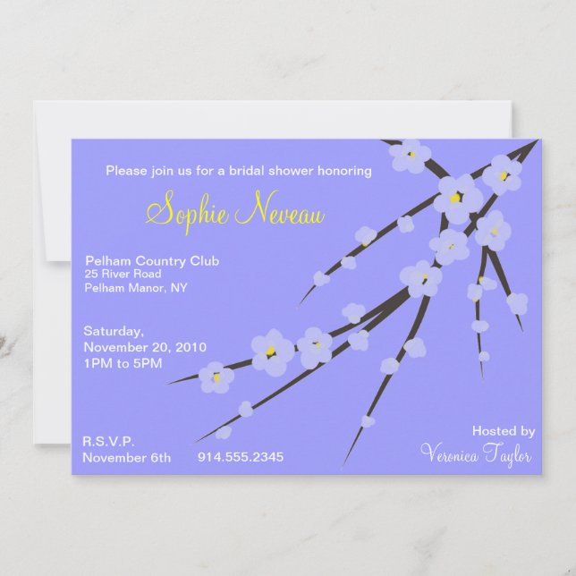 Blue on Blue Cherry Blossom Bridal Shower Invite (Front)