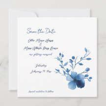 Blue on Blue, Flower Blossom Save The Date Card